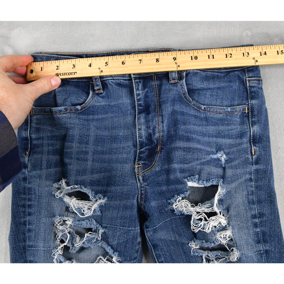 American Eagle Jeans Womens 6 Reg 27x27 Hi-Rise Jegging Distressed Blue Denim - Picture 10 of 12